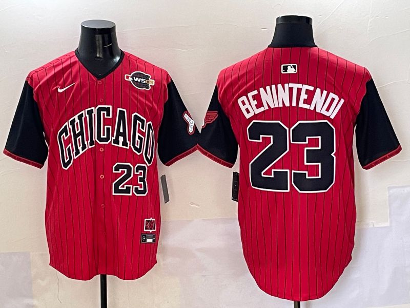 Men Chicago White Sox #23 Benintendi Red Stripe Joint Name Nike 2025 MLB Jersey style 22